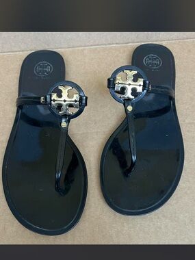 Tory Burch Black Patent Jelly Thong Sandals